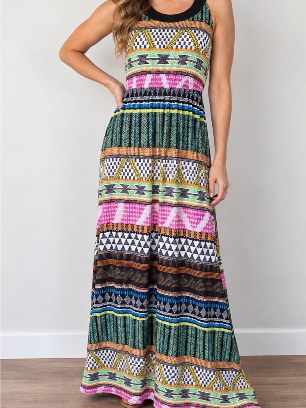 No Boundaries Multicolor Tribal Print Maxi Dress